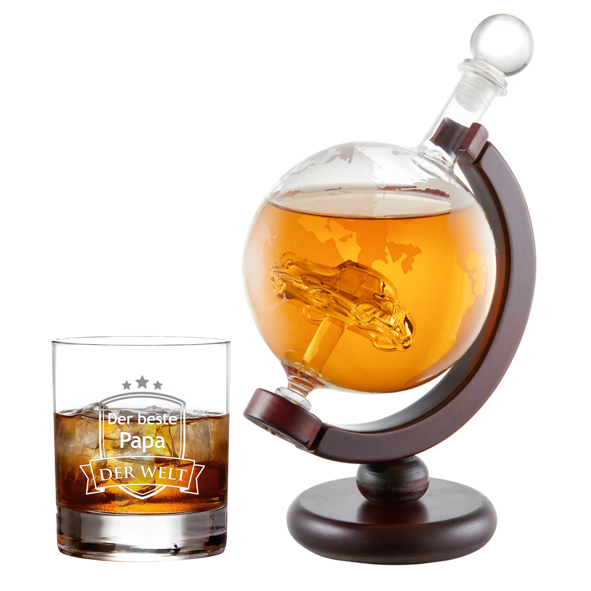 Whisky Set - Whisky Karaffe Globus mit Auto und Whiskyglas - Bester Papa