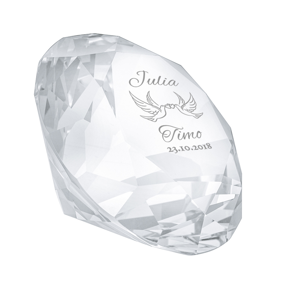 Diamant Kristall mit Gravur zur Hochzeit - Liebestauben 4034 - 3