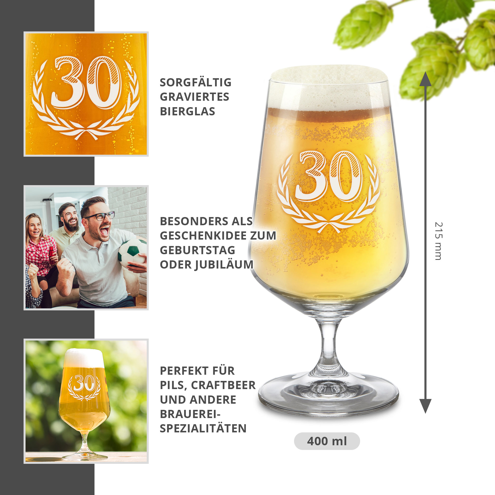 Bierglas mit Gravur zum 30. Geburtstag