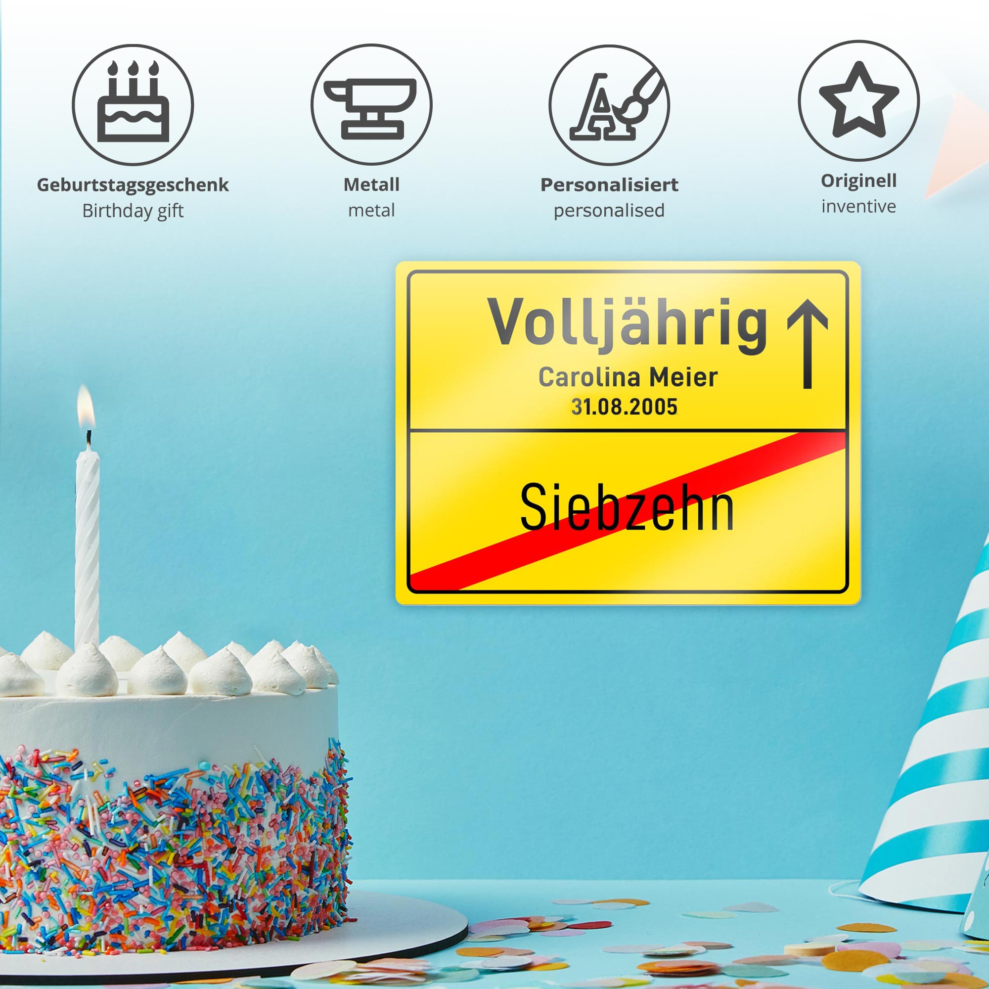 Personalisiertes Ortsschild - 18. Geburtstag