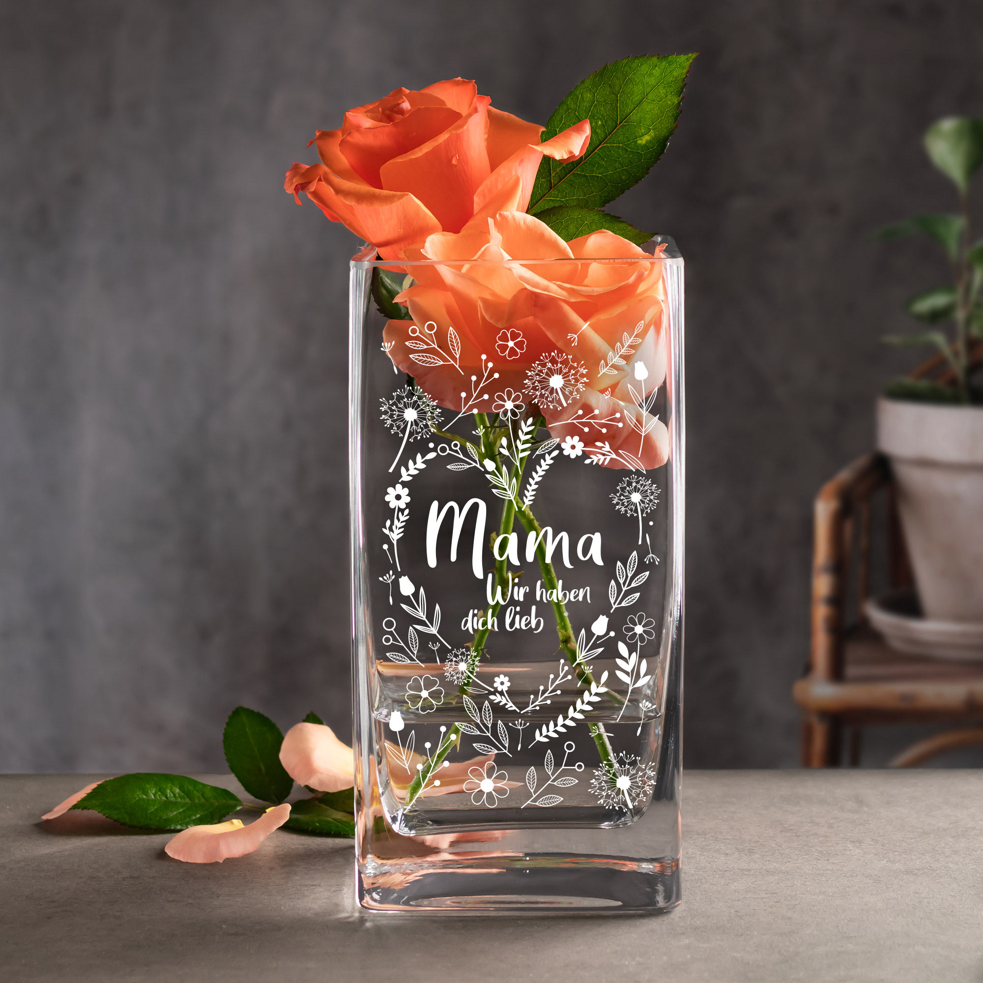 Eckige Vase - Blumenherz für Mama 0006-0019-111-AZ