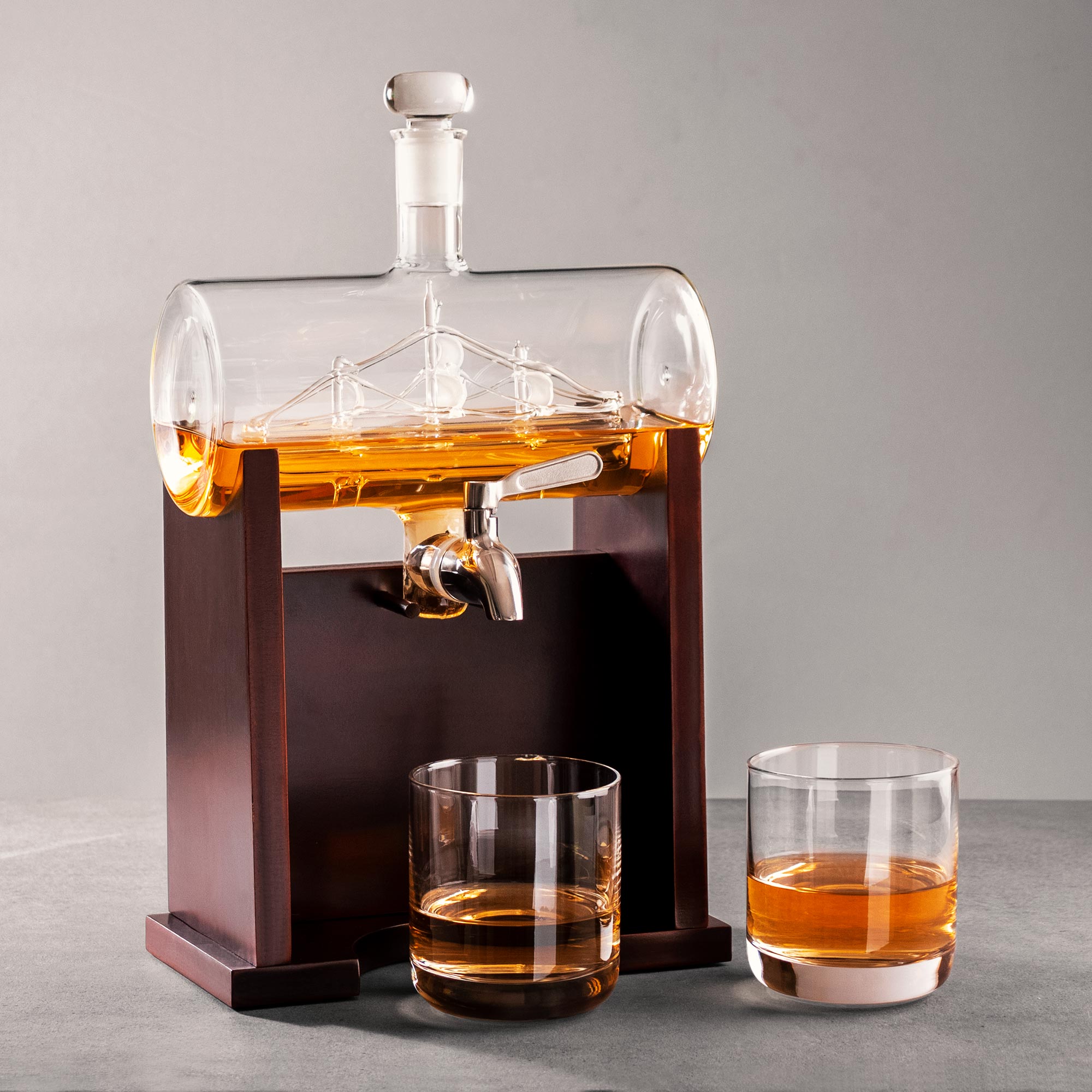 Whisky Set - Fass Karaffe mit 2 Gläsern