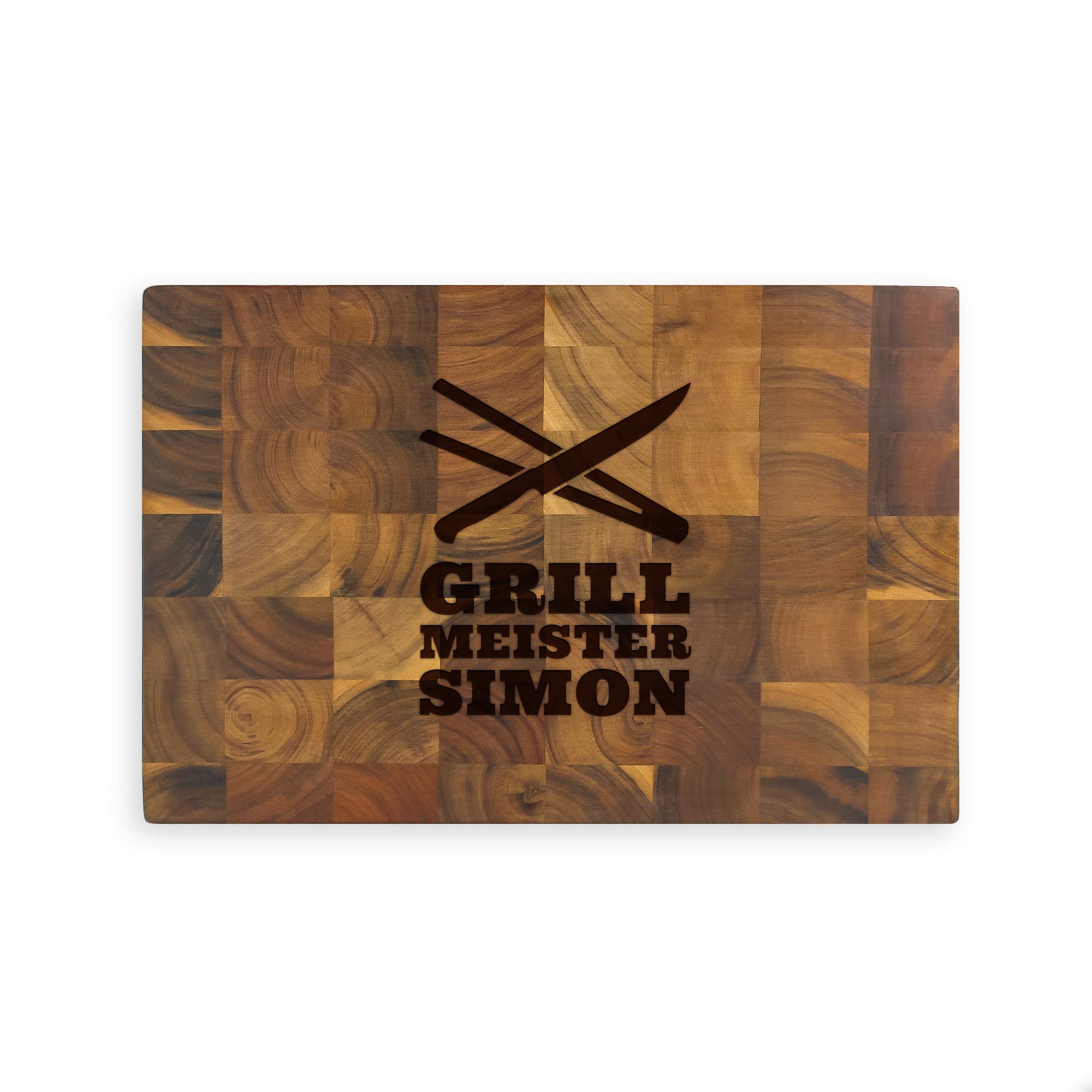 Stirnholz Schneideblock Akazie mit Grillmeister Gravur