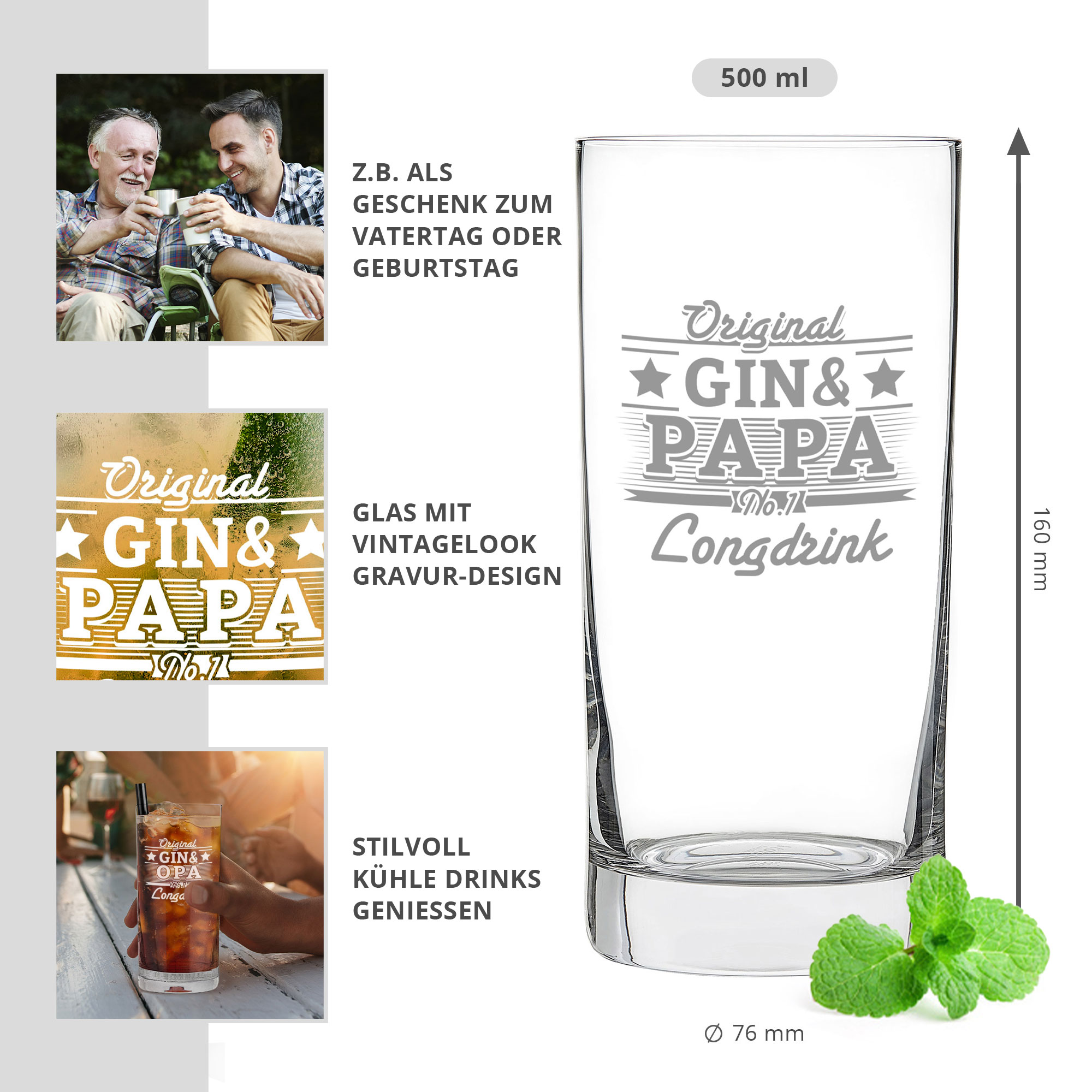 Cocktailglas mit Gravur für Papa - Gin 0006-0099-DE-0001 - 1