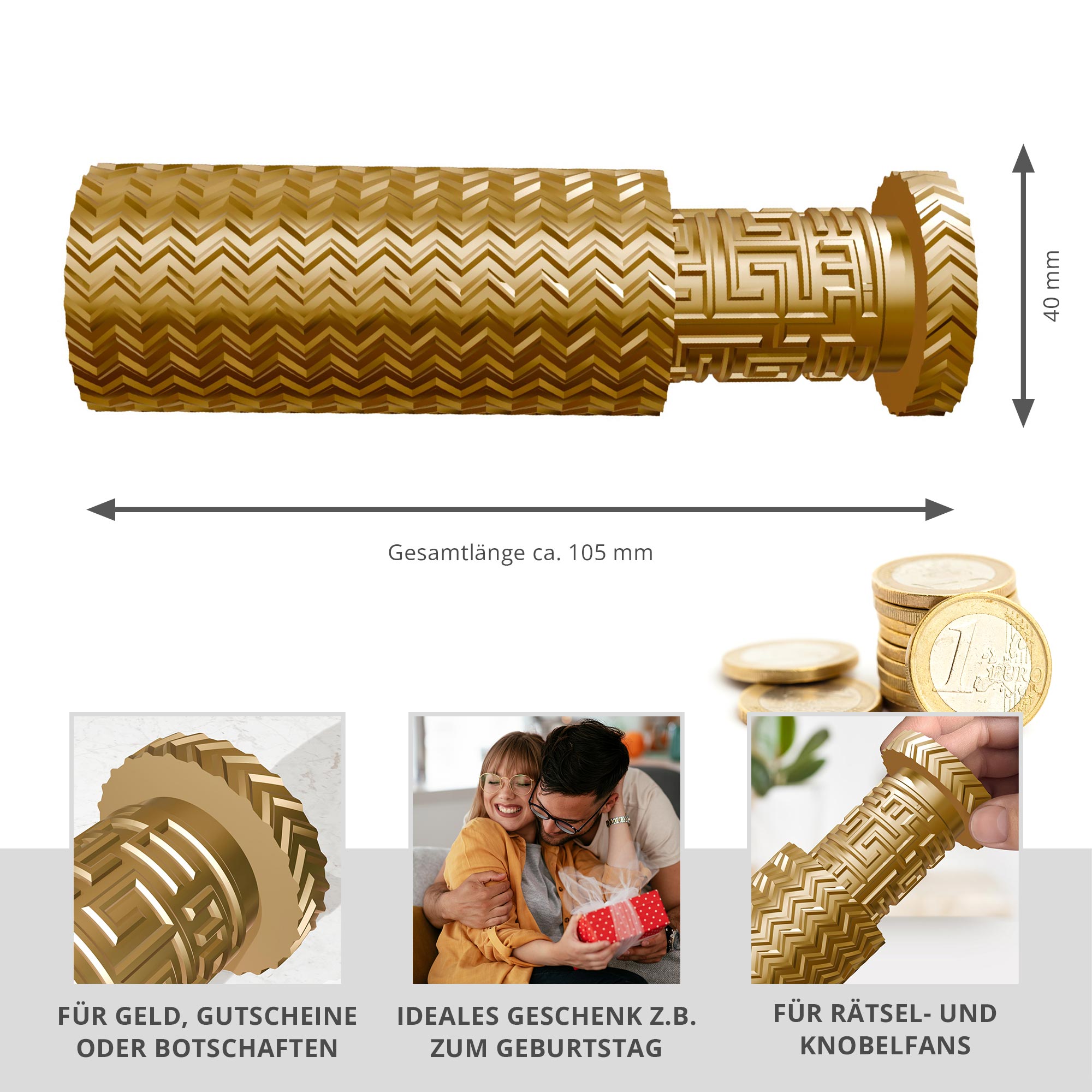 Labyrinthbox Röhre – Kniffelige Geschenkverpackung für Geld & Gutscheine - Gold Labyrinthbox Röhre – Kniffelige Geschenkverpackung für Geld & Gutscheine - Gold