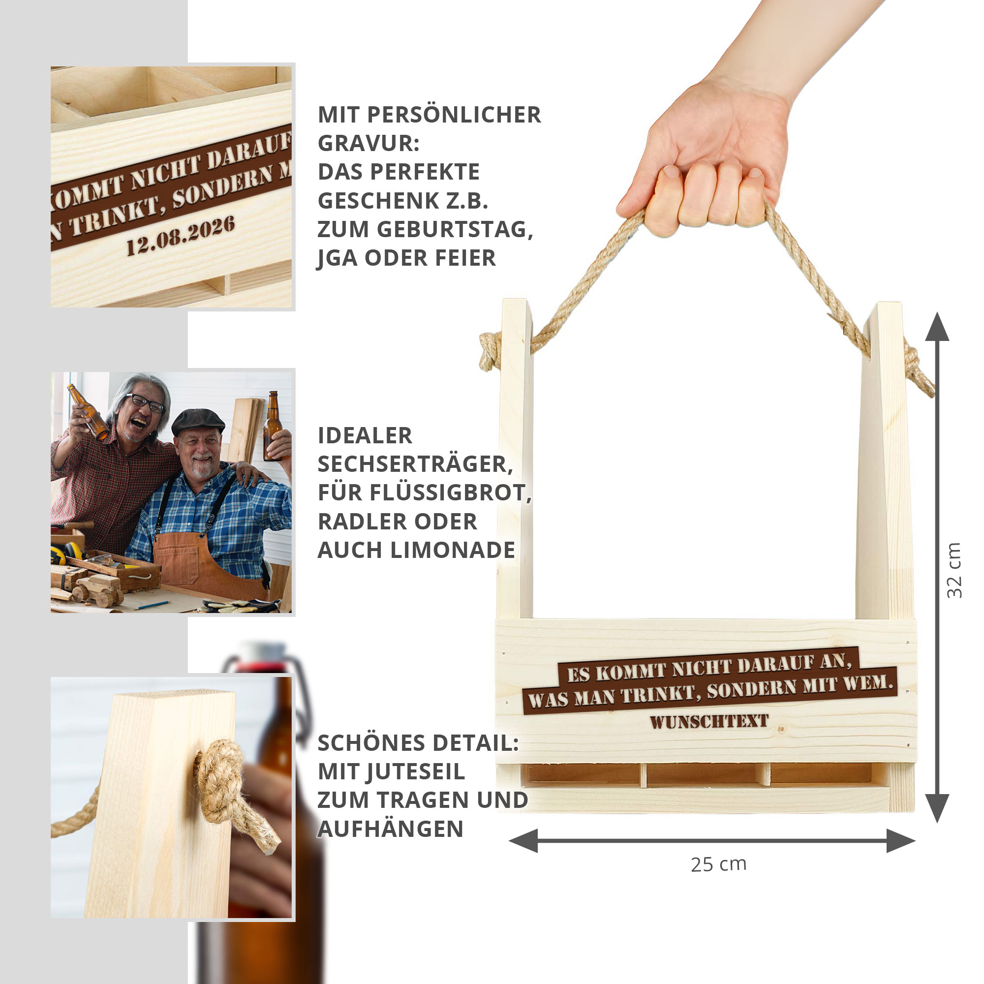 Flaschenträger mit Gravur - Trinkspruch