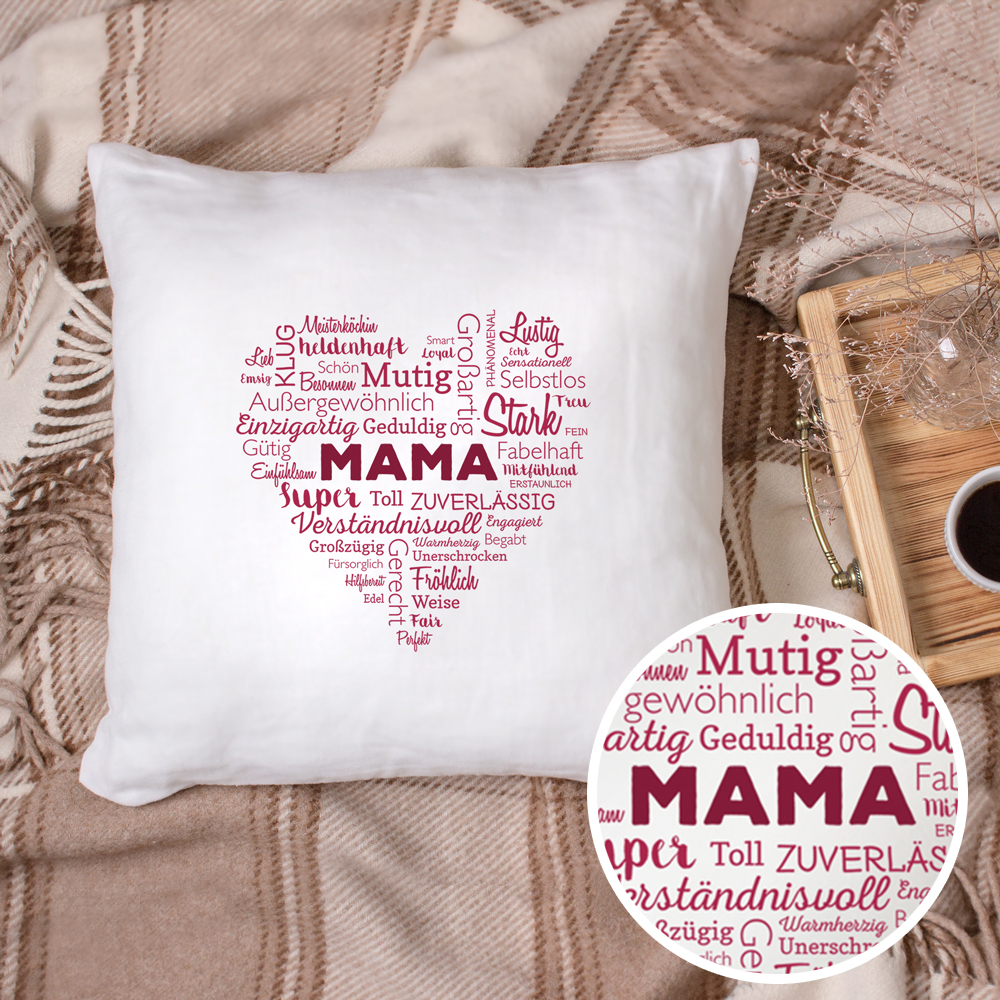 Personalisiertes Kissen für Mama - Herz aus Worten 3487