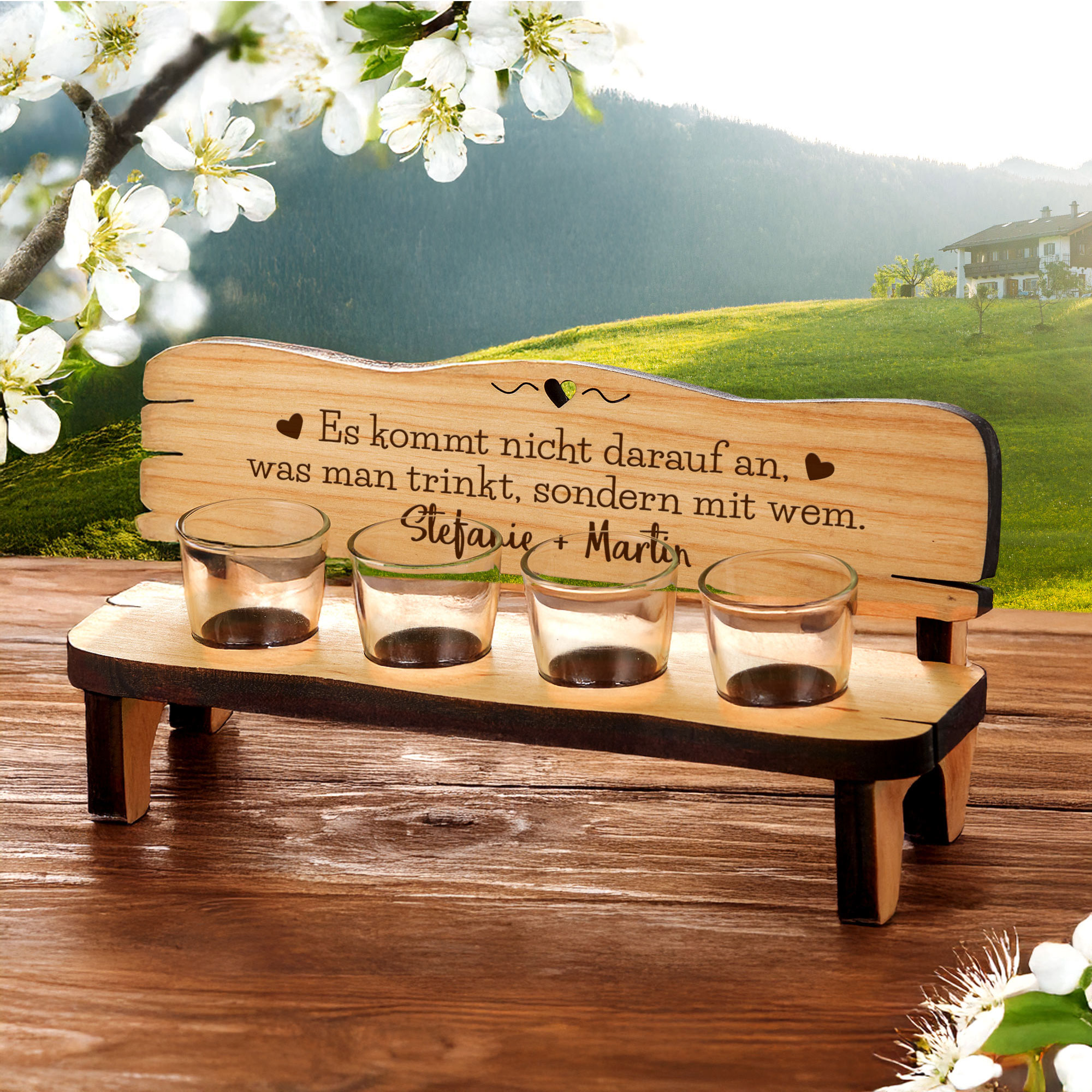Personalisierte 4er Schnapsbank - Trinkspruch
