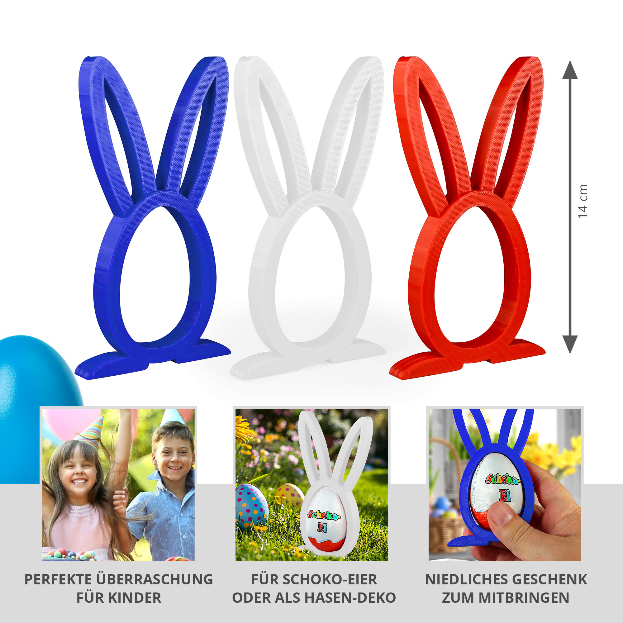 Osterhase Ü-Ei Halter Bunt - 3er Set
