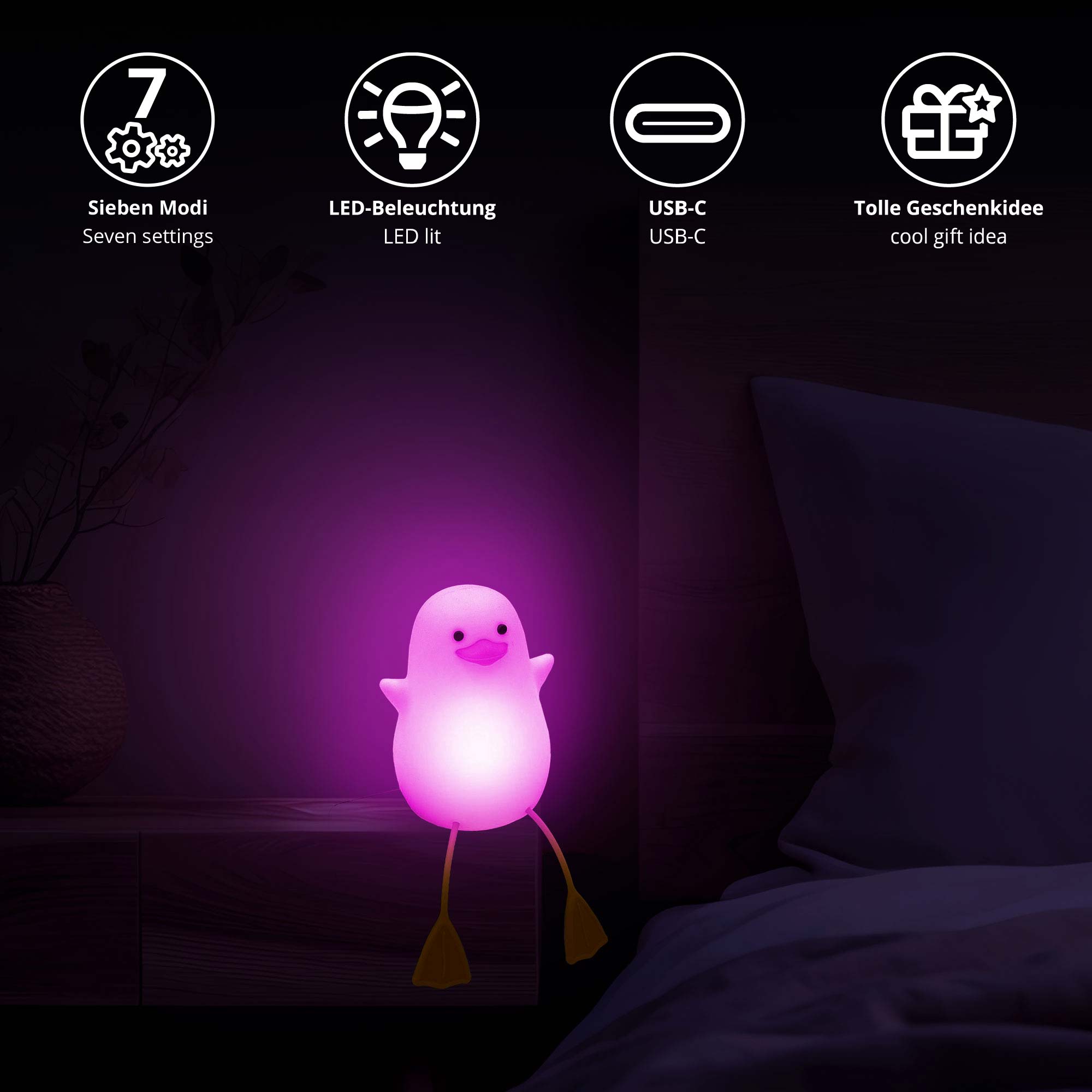 Tierische Lampe mit 7 LED Leuchtfarben - Ente