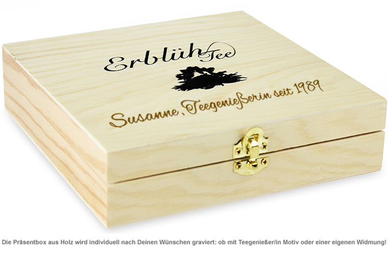 Erblühtee in edler Holzbox mit Gravur - Schwarztee 2038 - 1