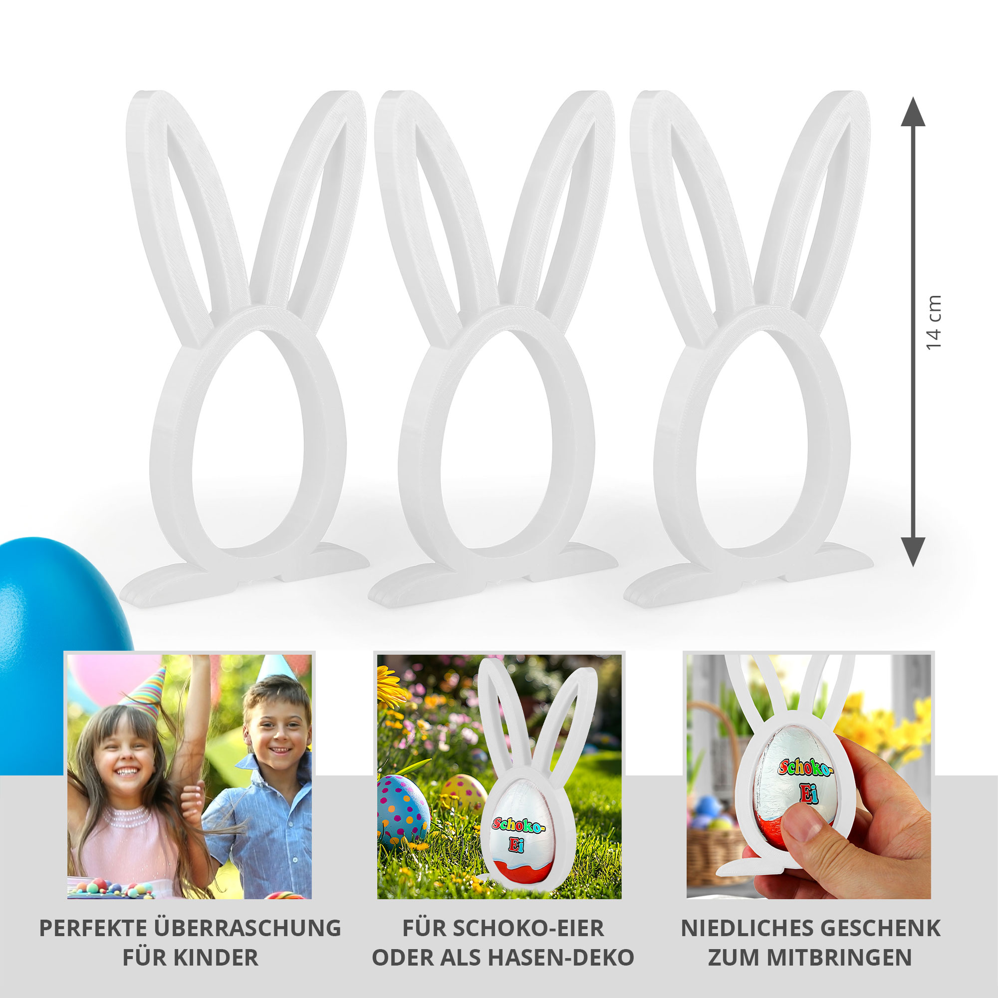 Osterhase Ü-Ei Halter Weiß - 3er Set