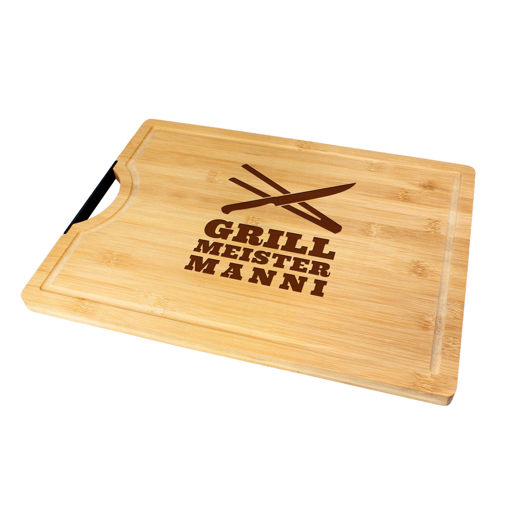 Bambusholz Schneidebrett mit Grillmeister Gravur Bambusholz Schneidebrett mit Grillmeister Gravur