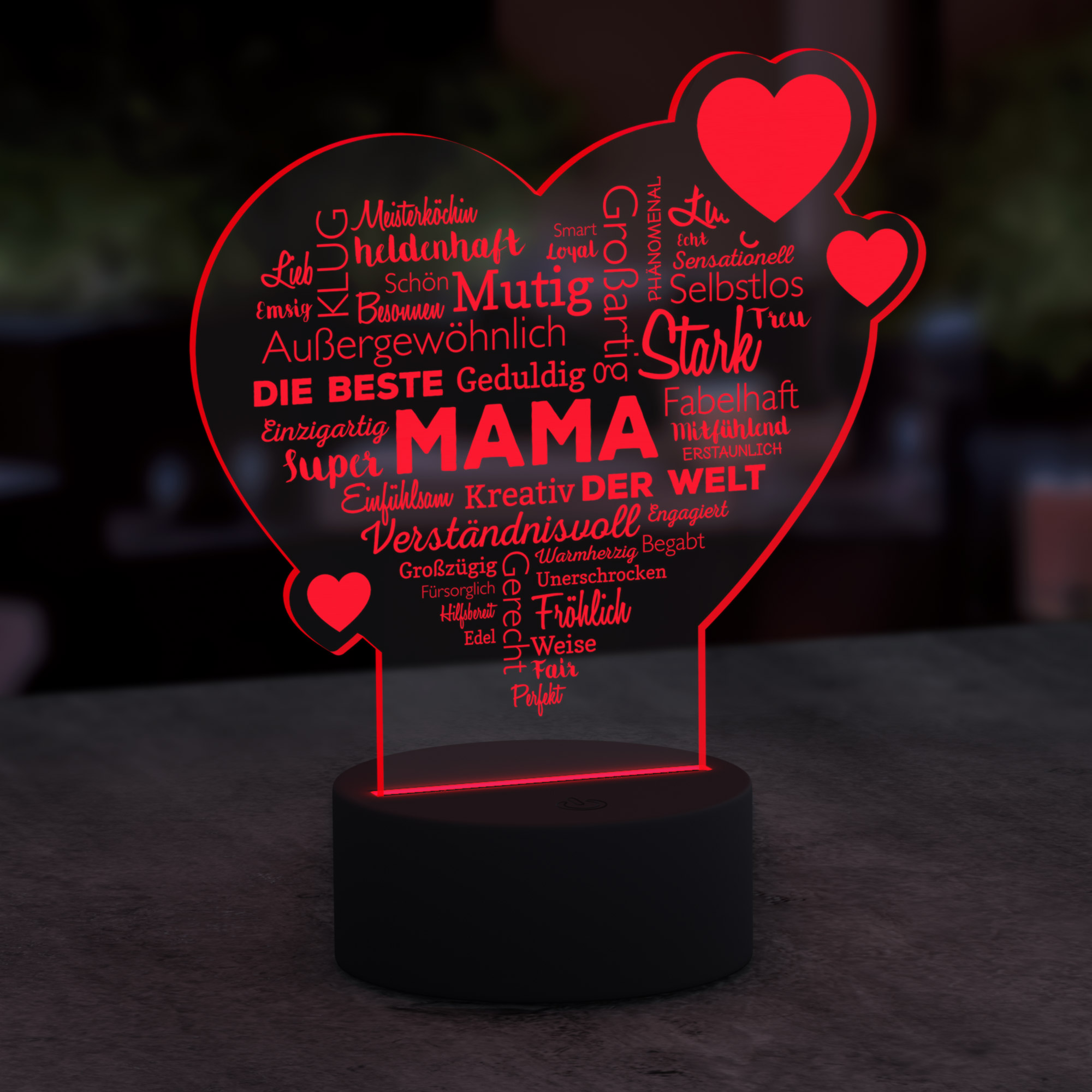 LED Herz für Mama - Dekolicht Geschenk mit Wortherz Gravur