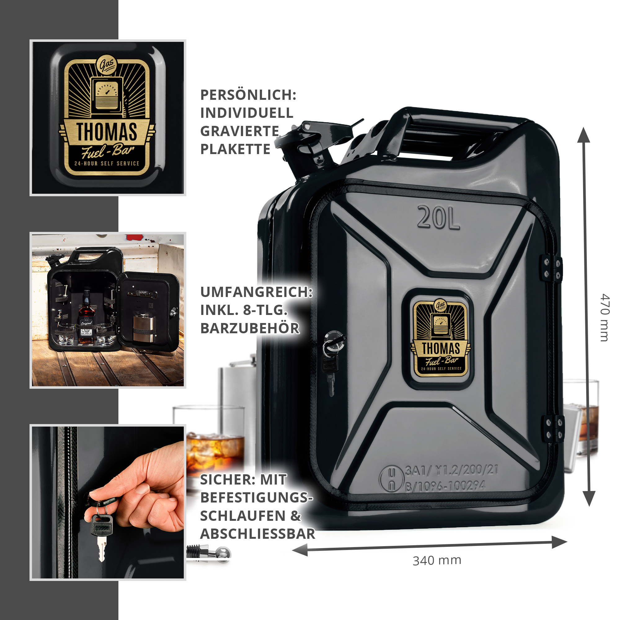 Personalisierte Kanisterbar mit 8-teiligem Zubehör - Schwarz 0021-0013-EU-0001 - 1