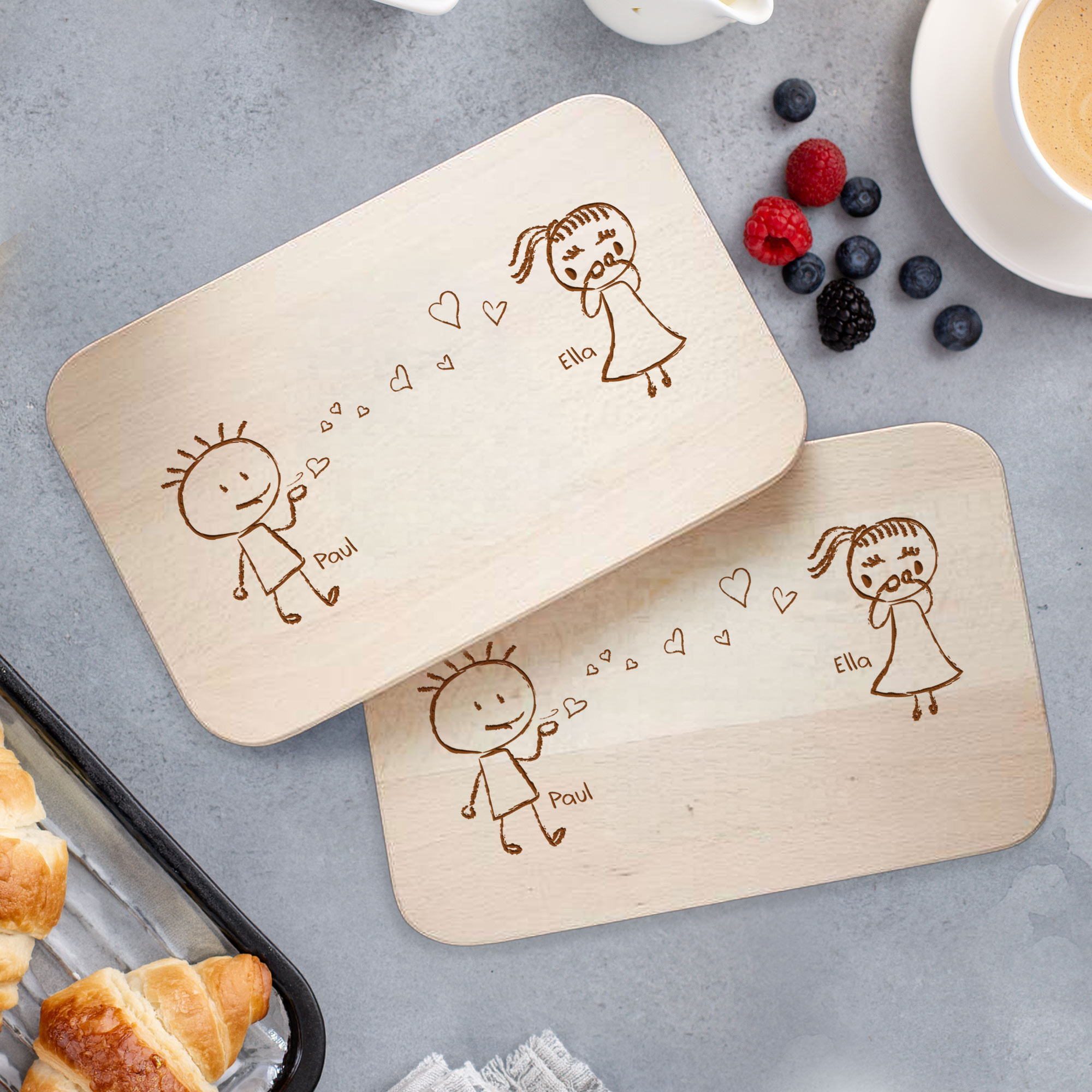 2er Set Frühstücksbrettchen mit Gravur - Liebespaar