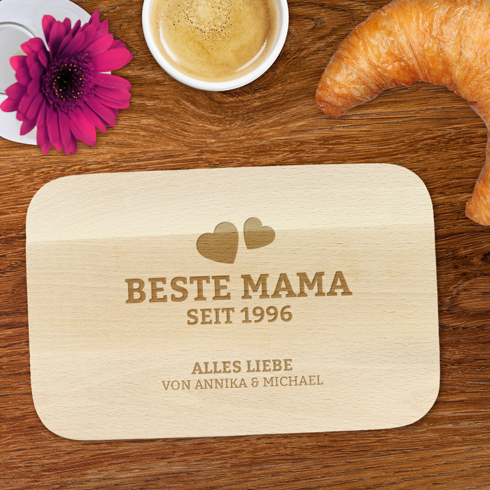 Graviertes Frühstücksbrettchen - Beste Mama von Herzen Graviertes Frühstücksbrettchen - Beste Mama von Herzen