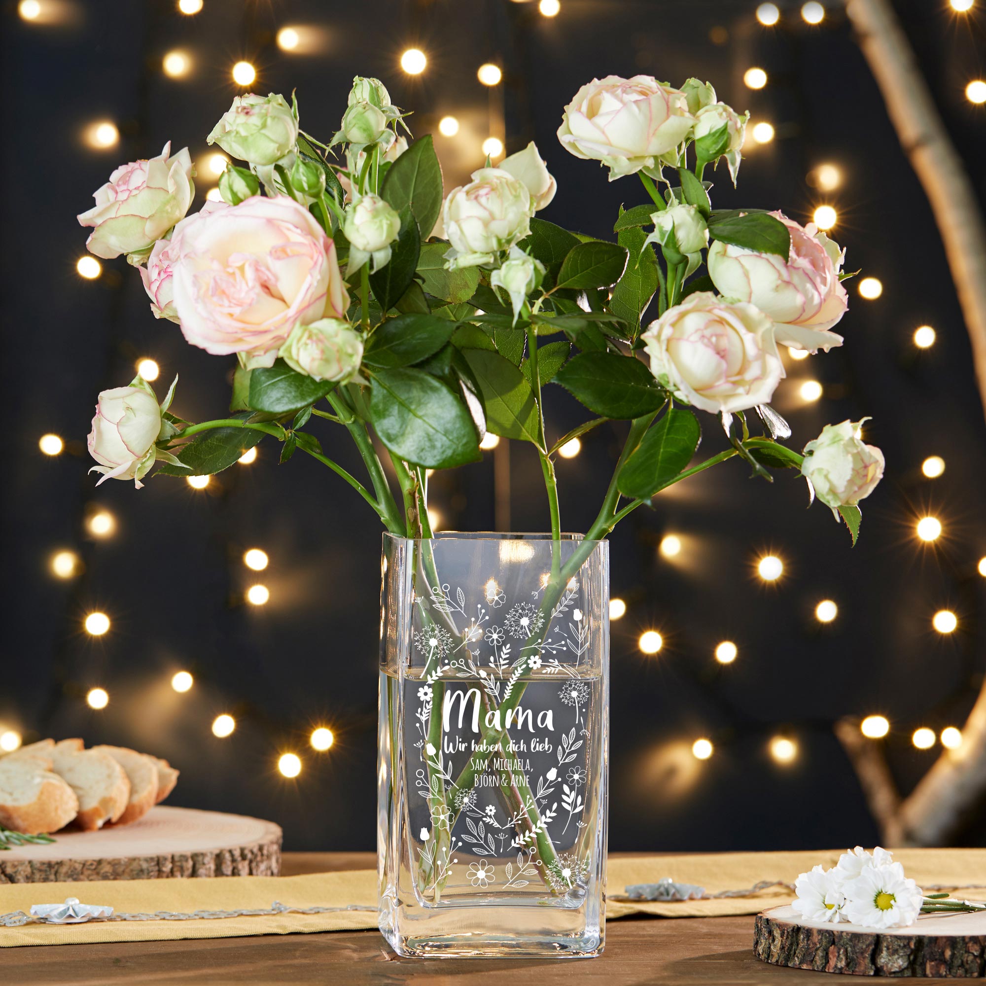Vase mit Gravur - Blumenherz für Mama 4151 - 4