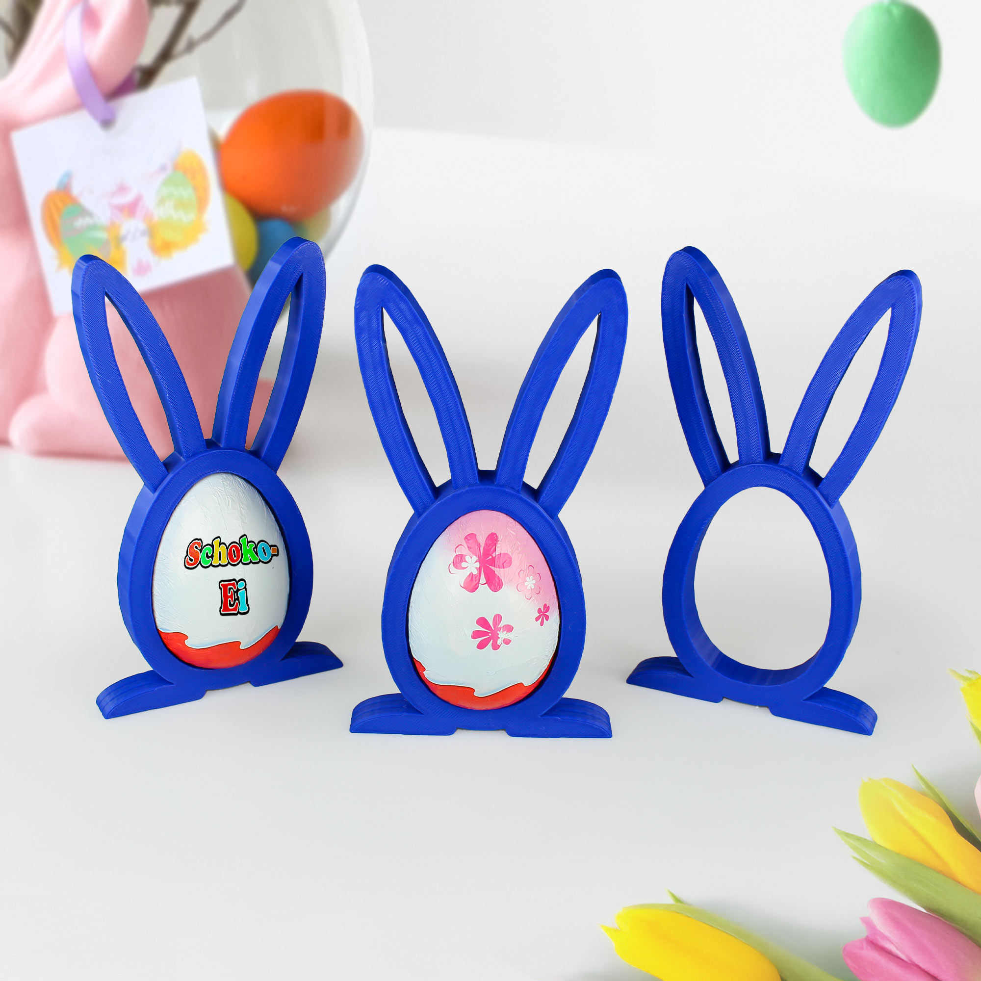 Osterhase Ü-Ei Halter Blau - 3er Set