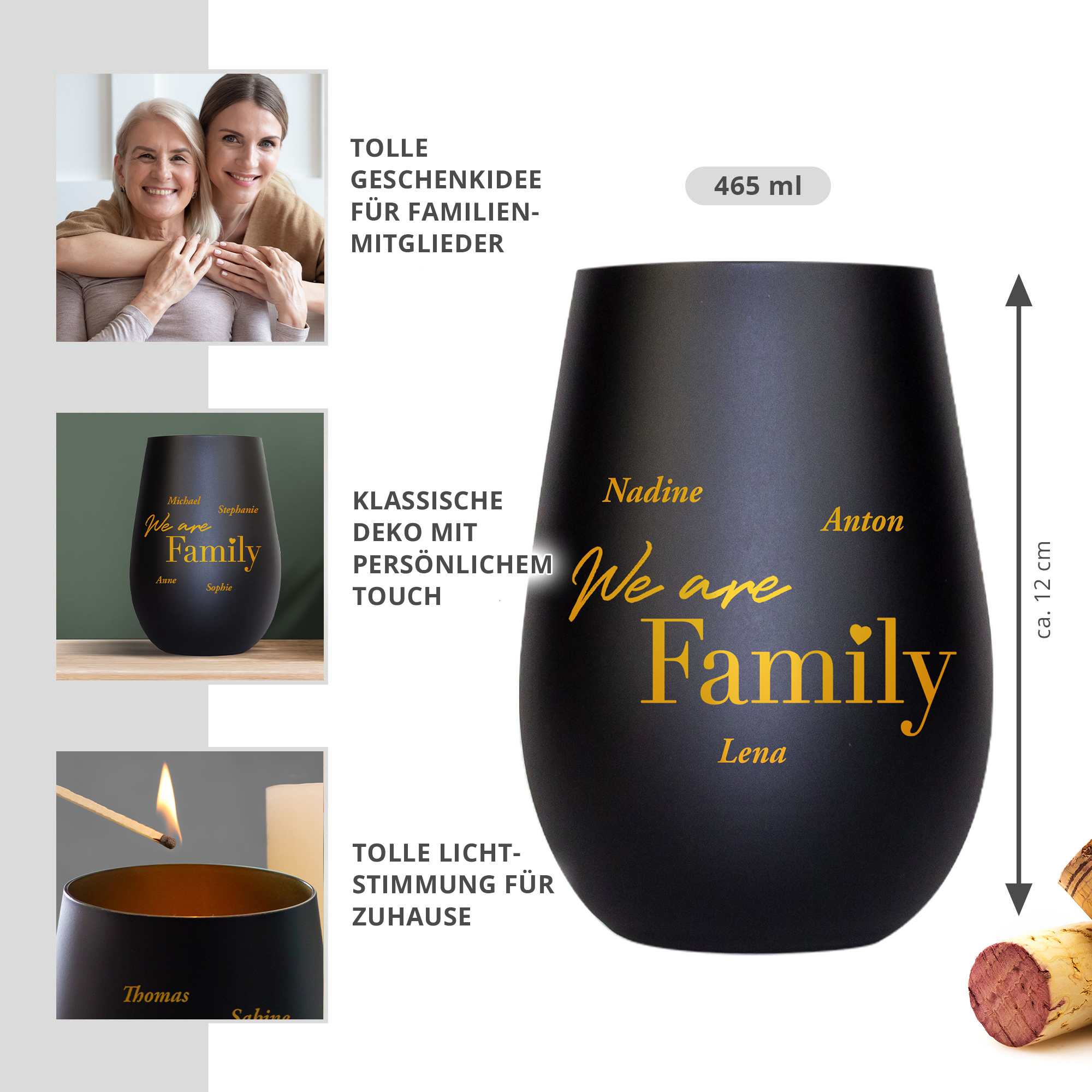 Schwarzes Windlicht mit Gravur - Family Schwarzes Windlicht mit Gravur - Family