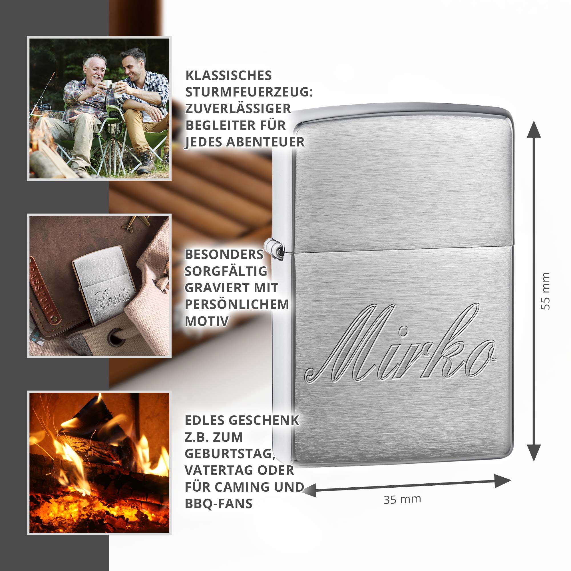 Zippo Sturmfeuerzeug mit Gravur - Name Kursiv
