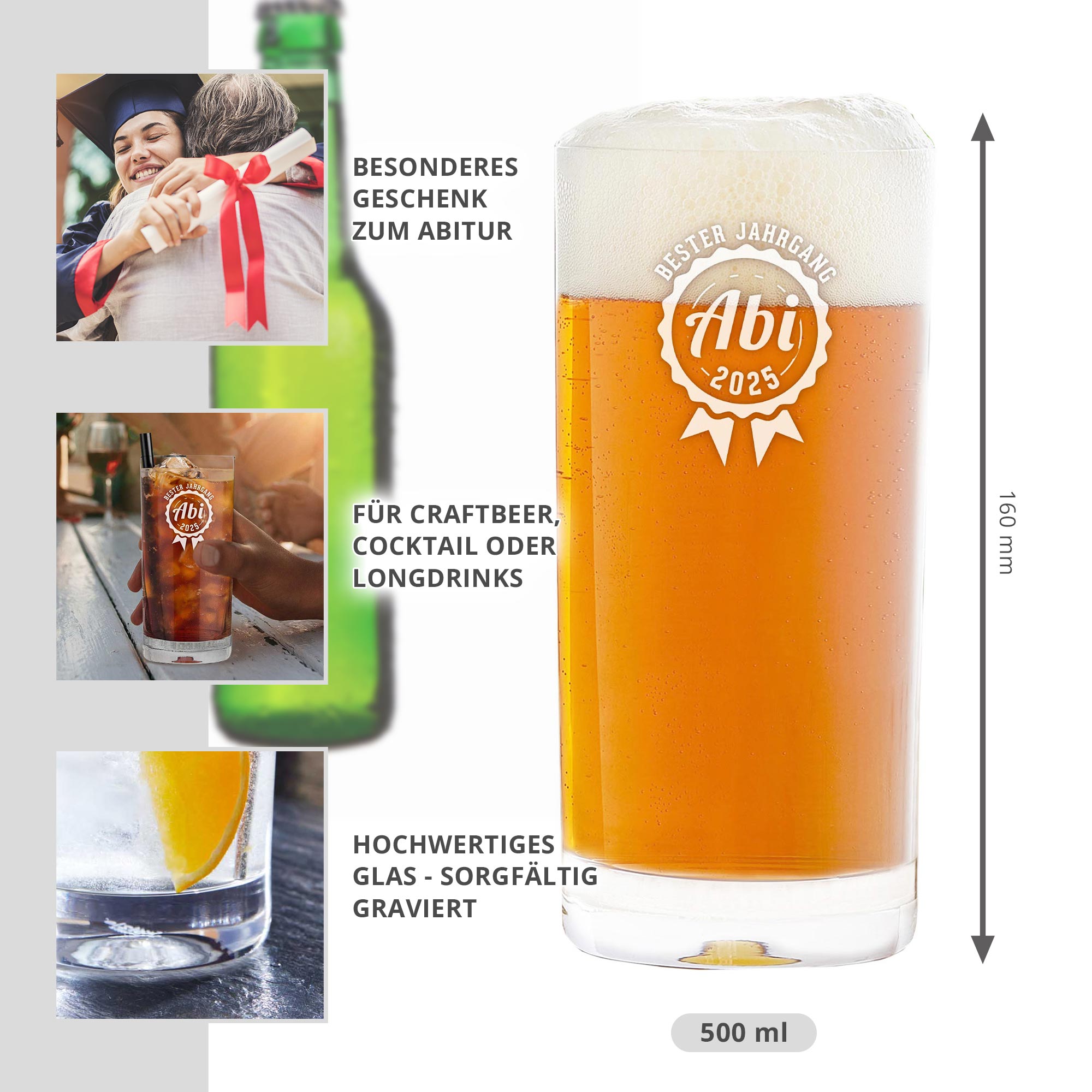 Cocktailglas mit Gravur - Abitur