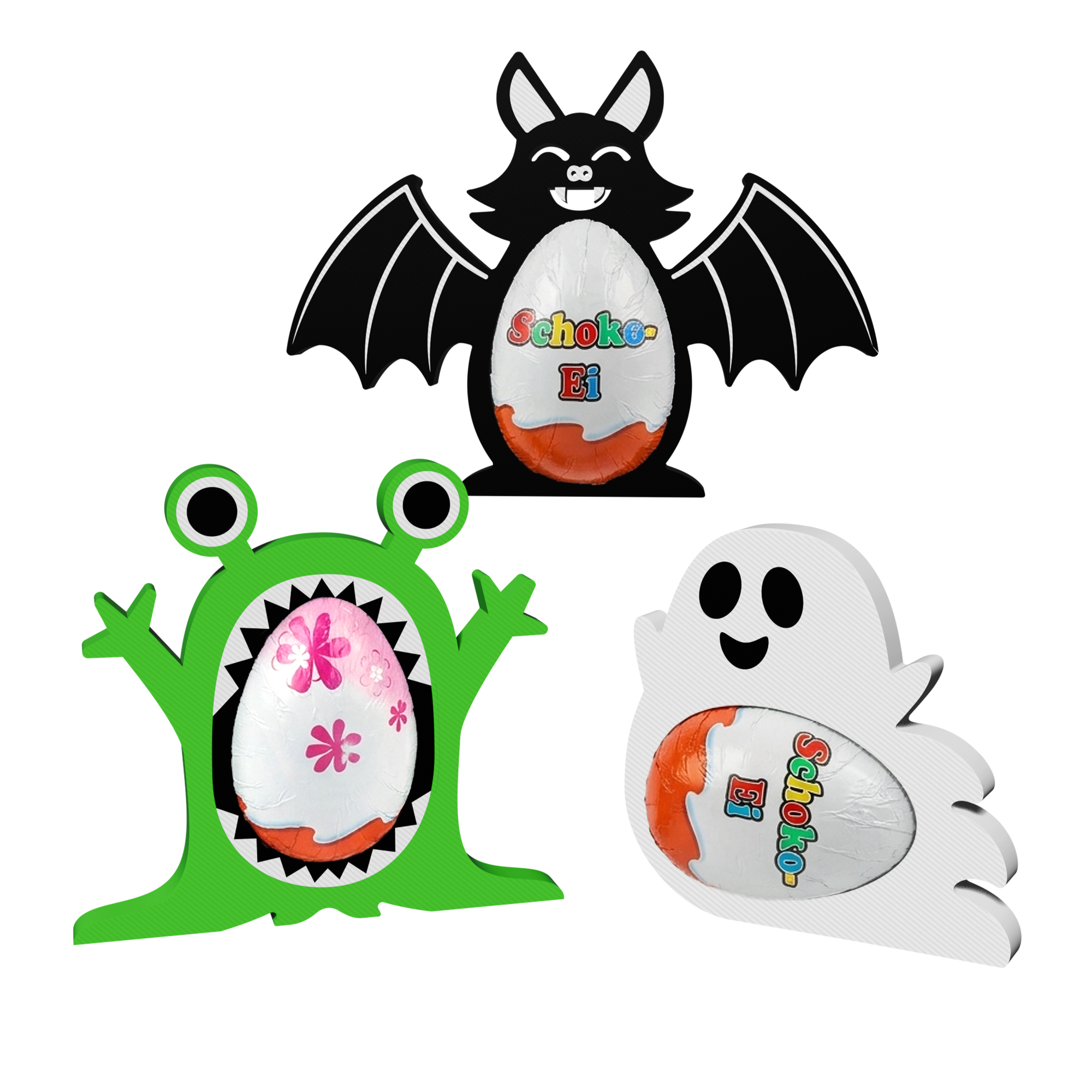 Monster Ü-Ei Halter zu Halloween Bunt - 3er Set Monster Ü-Ei Halter zu Halloween Bunt - 3er Set