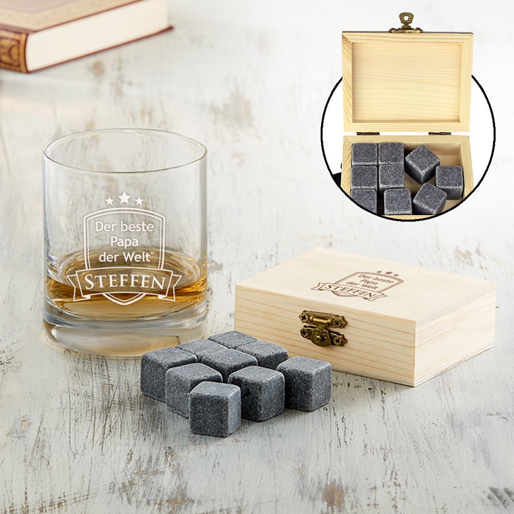 Whisky Set Bester Papa - Whisky Steine und Glas 3223