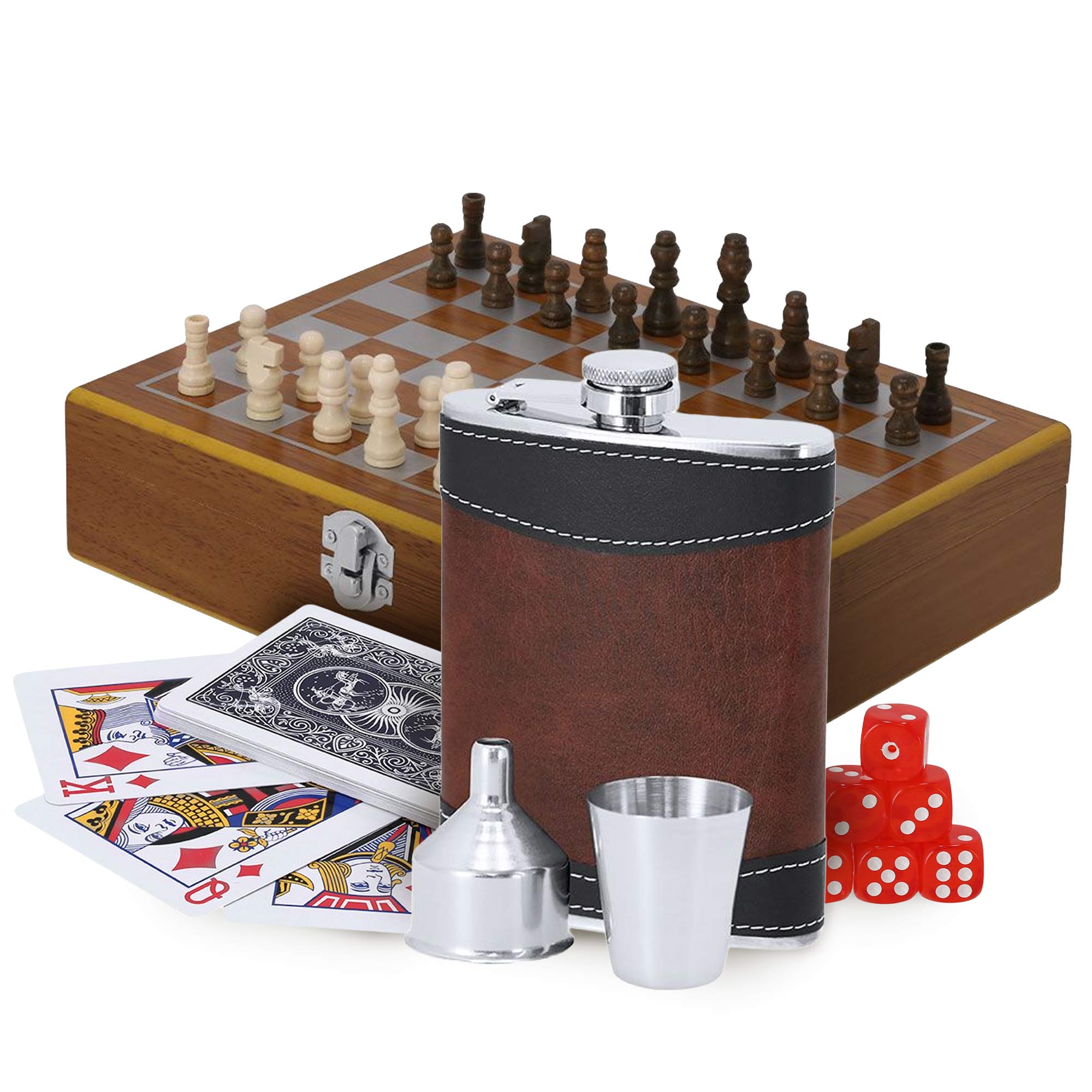 Flachmann Set in Geschenkbox mit 3 Spielen