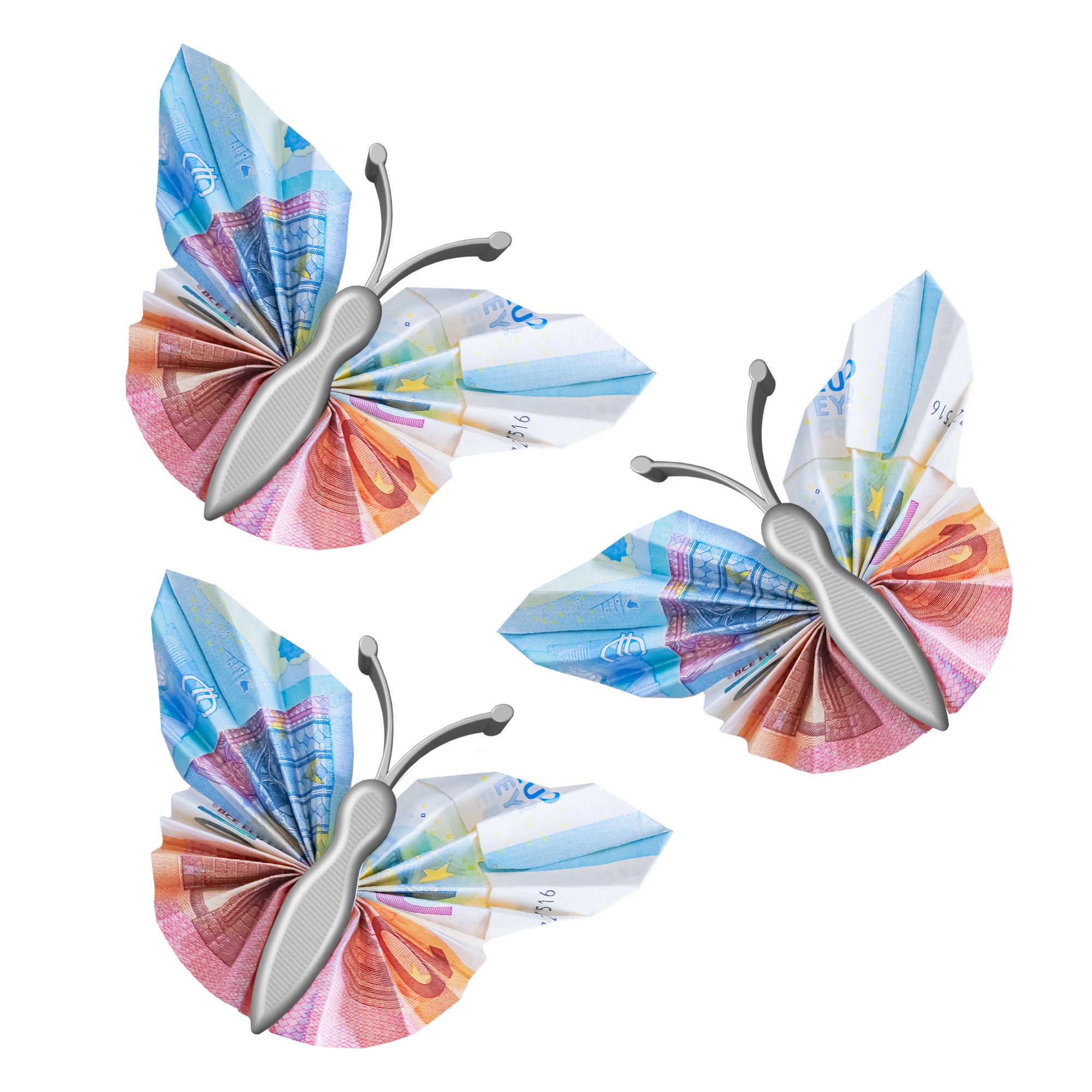 Geldgeschenk Schmetterling Silber - 3er Set Geschenkverpackung für Geld Geldgeschenk Schmetterling Silber - 3er Set Geschenkverpackung für Geld