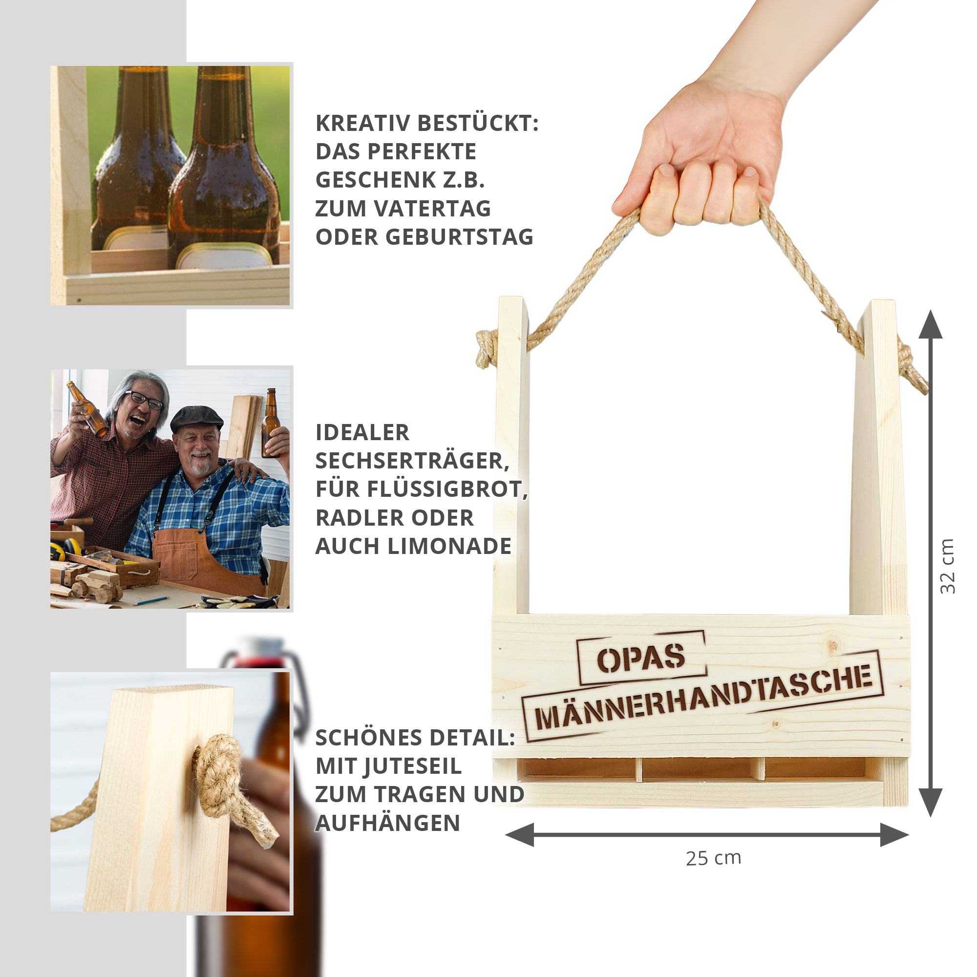 Flaschenträger mit Gravur - Opas Männerhandtasche