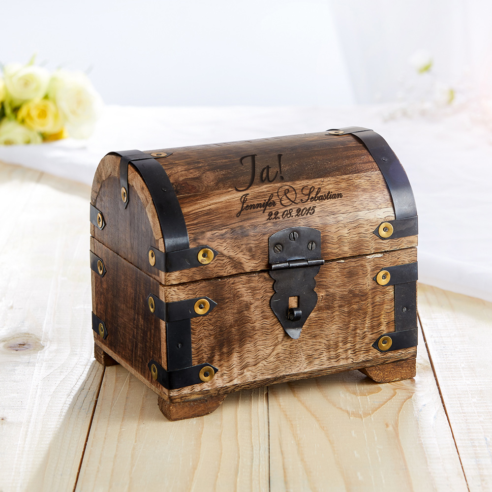Geld Schatztruhe zur Hochzeit Dunkel - Jawort Gravur Geld Schatztruhe zur Hochzeit Dunkel - Jawort Gravur