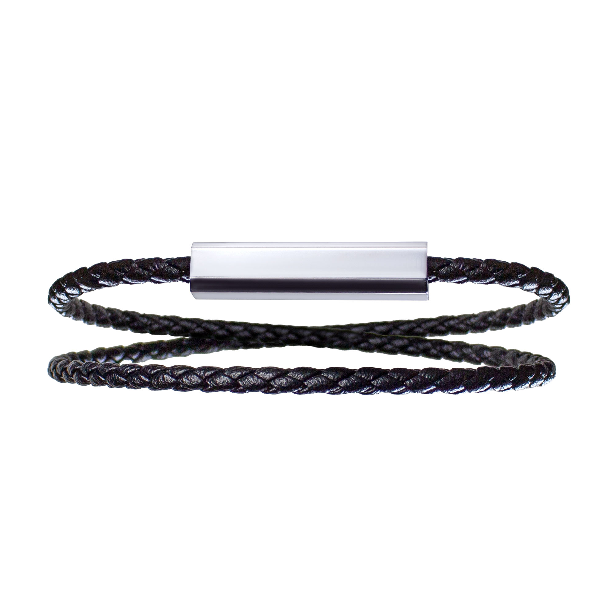 Geflochtenes Lederarmband zum Wickeln - Silber