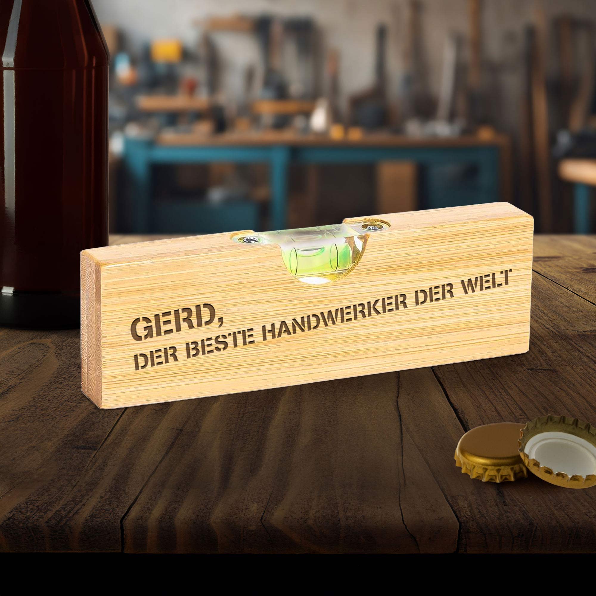 Wasserwaage mit Flaschenöffner - graviert