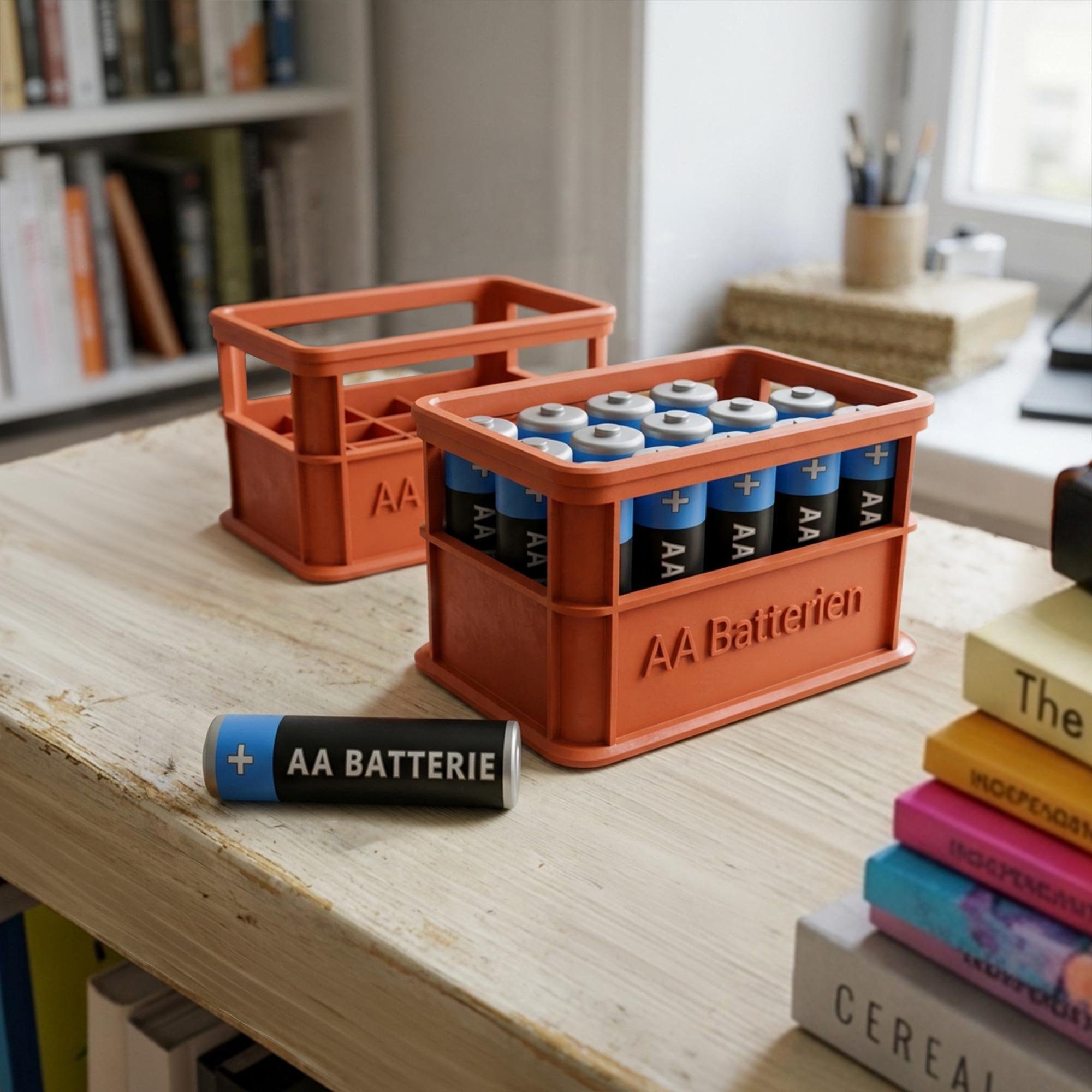 Stapelbare Aufbewahrungsbox für Batterien AA - 2er Set Bierkasten Rot Stapelbare Aufbewahrungsbox für Batterien AA - 2er Set Bierkasten Rot