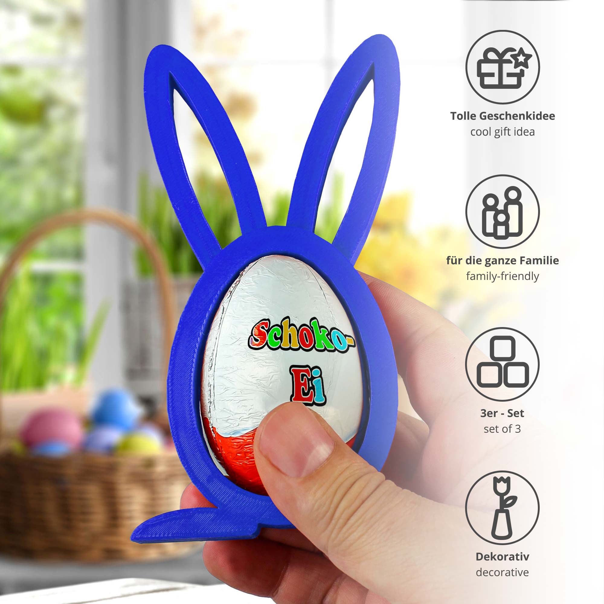 Osterhase Ü-Ei Halter Bunt - 3er Set