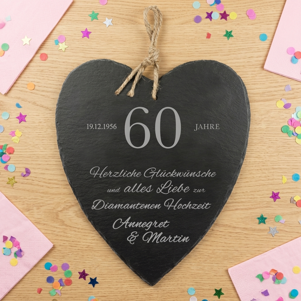 Schieferherz zur diamantenen Hochzeit