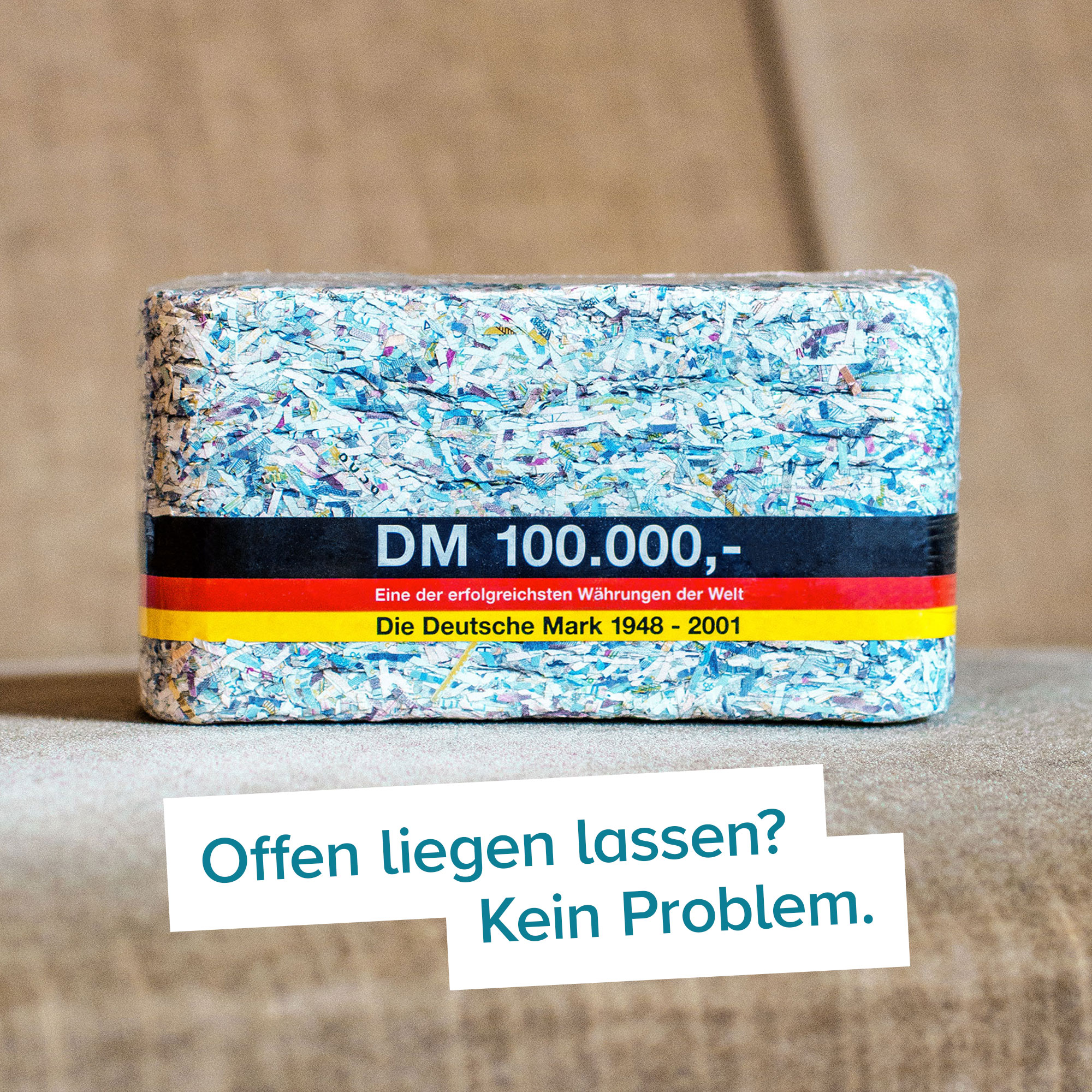 100.000 DM - Geschreddertes Geld als Brikett 4007 - 6