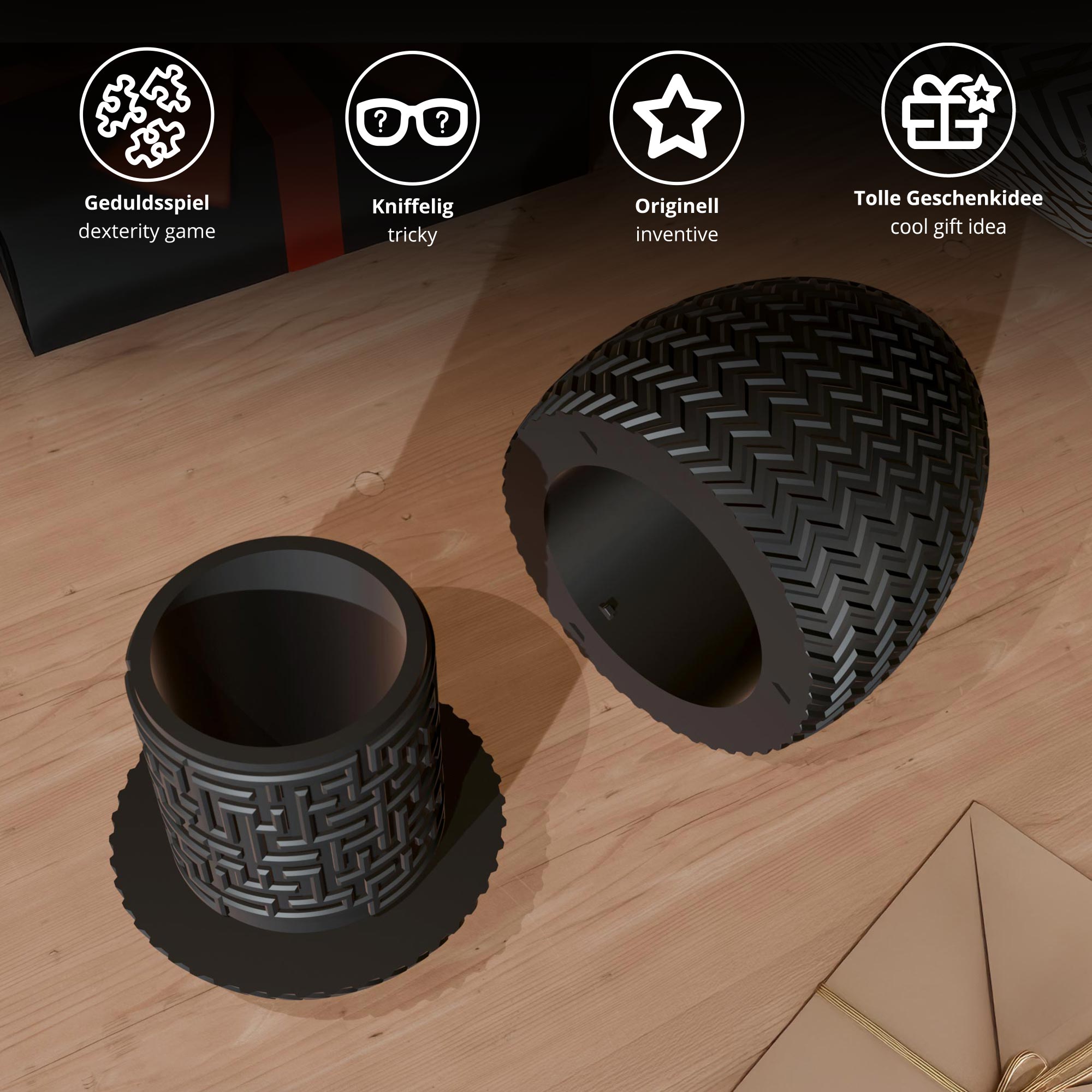 Labyrinthbox Ei – Geschenkverpackung für Geld & Gutscheine - Schwarz