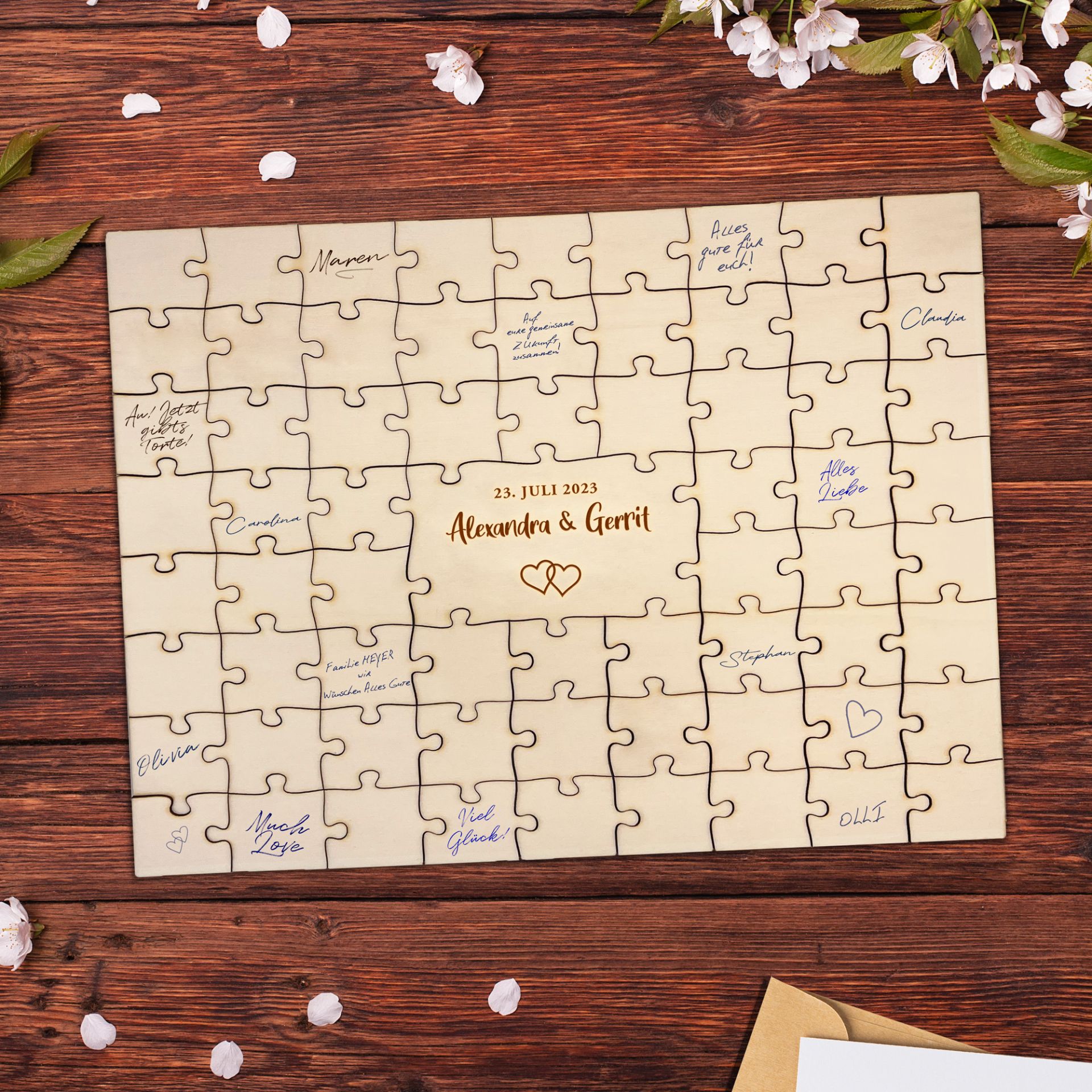 DIY A3 Puzzle Gästebuch für Hochzeit Herzen Gravur
